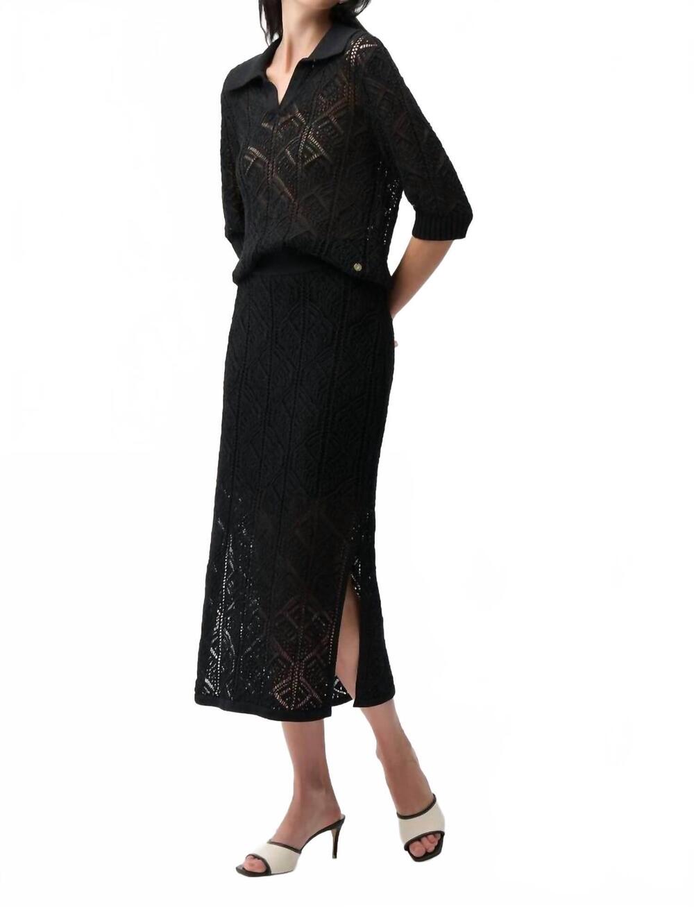 NEW JOSEPH RIBKOFF cotton blend open stitch pencil skirt in black